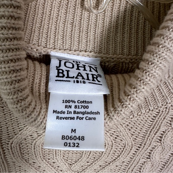 John Blair Sweater Sz M Chunky Cable Knit Fisherman Turtleneck Cotton Neutral - Picture 3 of 13